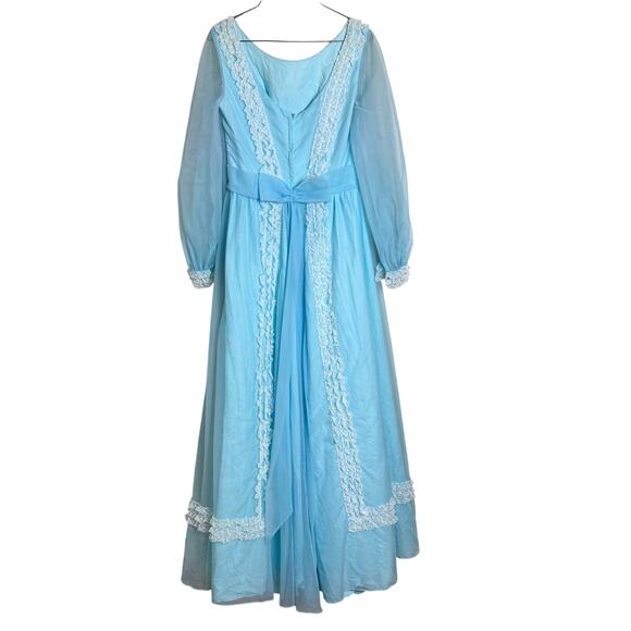Nadine VINTAGE pastel blue White Lace Accent Formal long sleeve dress Size SMALL - Picture 9 of 16